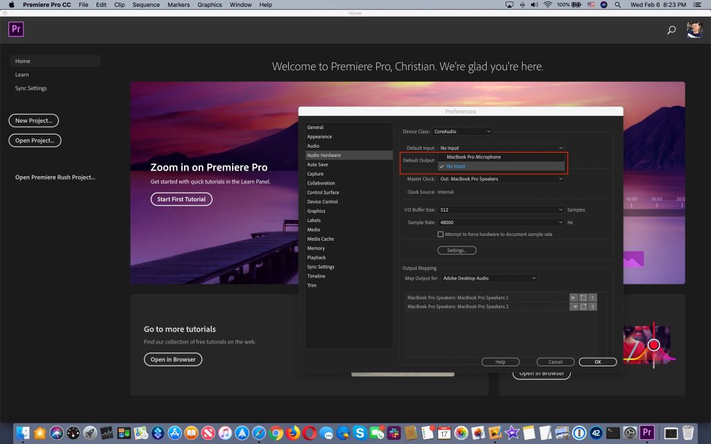 Giao diện Adobe Premiere Pro CC 2020 trên Macbook