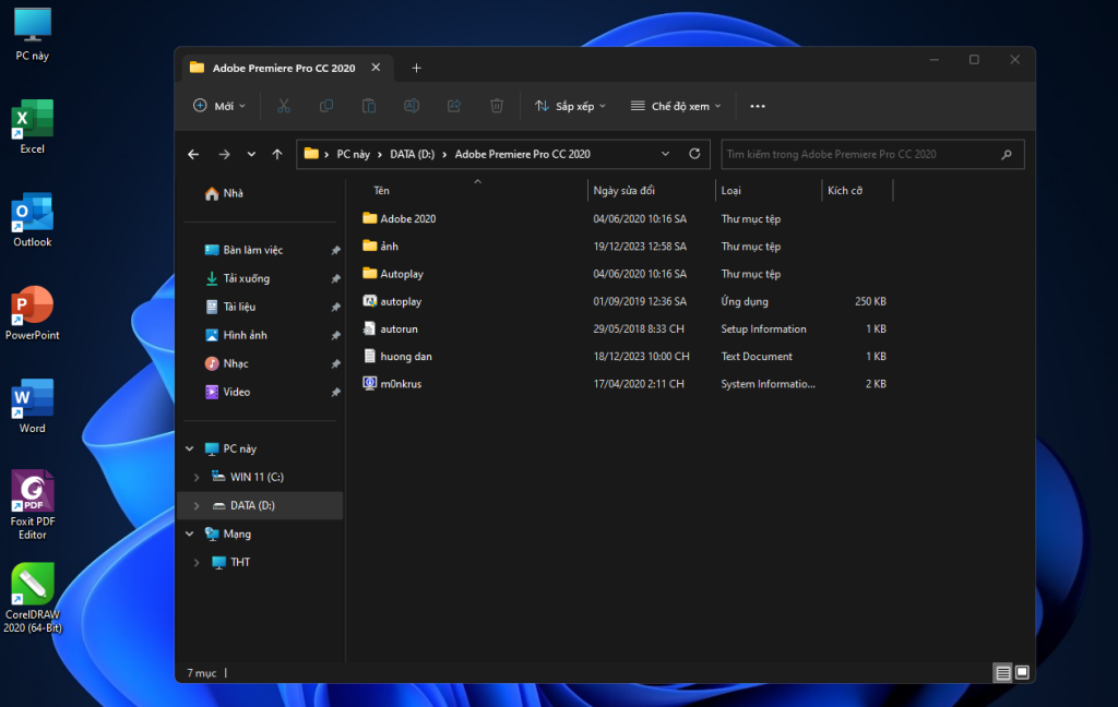 Giao diện sau khi giải nén xong Adobe